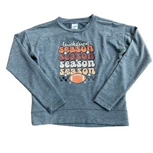 AVIA WOMENS TOUCHDOWN FOOTBALL SEASON GRAY GRAPHIC LONG SLEEVE SHIRT SIZE XS 0-2